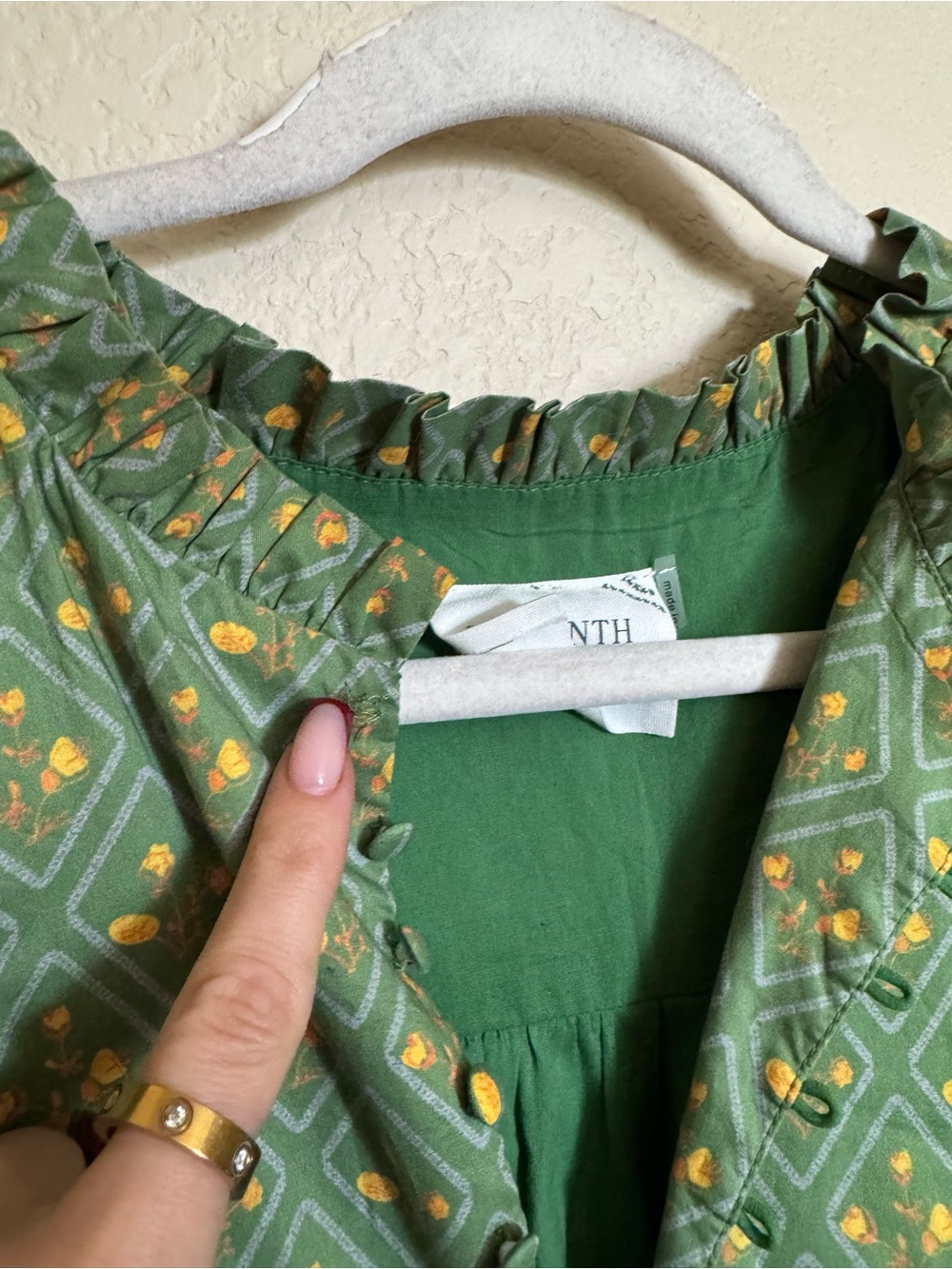Hyacinth House Green Diamond Floral Mimi Midi Dress Sz XL Boho Puff Sleeve - Picture 4 of 8